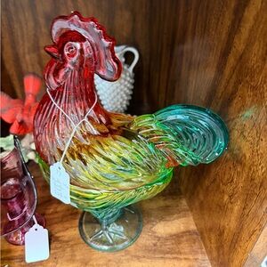 Vibrant Glass Rooster Sculpture